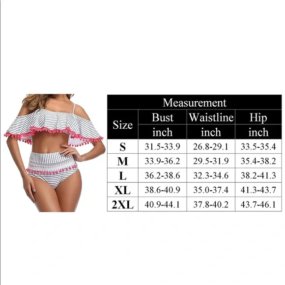 Two Piece Bikini Black Flounce High Rise Swimsuit - Picture 7 of 7